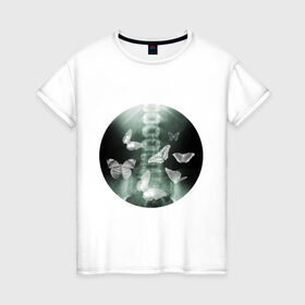 Женская футболка хлопок с принтом Рентген бабочки в Белгороде, 100% хлопок | прямой крой, круглый вырез горловины, длина до линии бедер, слегка спущенное плечо | в животе | снимок