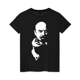 Женская футболка хлопок с принтом Ленин в Белгороде, 100% хлопок | прямой крой, круглый вырез горловины, длина до линии бедер, слегка спущенное плечо | большевик | дуля | ильич | коммунизм | ленин | ретро | ссср | фига | шиш