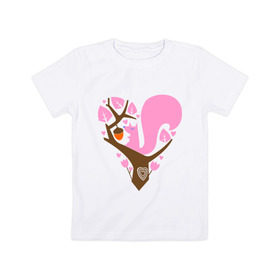 Детская футболка хлопок с принтом Белочка в Белгороде, 100% хлопок | круглый вырез горловины, полуприлегающий силуэт, длина до линии бедер | белка | ветка | дерево | дуб | желудь | милый | сердце