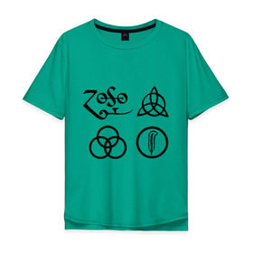 Мужская футболка хлопок Oversize с принтом Led Zeppelin simbols в Белгороде, 100% хлопок | свободный крой, круглый ворот, “спинка” длиннее передней части | Тематика изображения на принте: led zeppelin