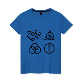 Женская футболка хлопок с принтом Led Zeppelin simbols в Белгороде, 100% хлопок | прямой крой, круглый вырез горловины, длина до линии бедер, слегка спущенное плечо | led zeppelin
