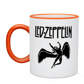 Кружка двухцветная с принтом Led Zeppelin в Белгороде, керамика | объем — 330 мл, диаметр — 80 мм. Цветная ручка и кайма сверху, в некоторых цветах — вся внутренняя часть | Тематика изображения на принте: led zeppelin
