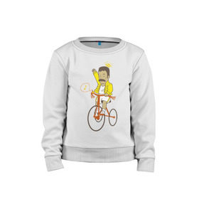 Детский свитшот хлопок с принтом Фредди на велосипеде в Белгороде, 100% хлопок | круглый вырез горловины, эластичные манжеты, пояс и воротник | Тематика изображения на принте: queen | велосипед | меломанам | музыка | прикол | рок | фрэдди меркьюри