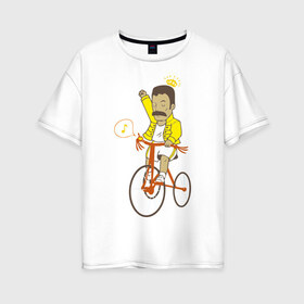 Женская футболка хлопок Oversize с принтом Фредди на велосипеде в Белгороде, 100% хлопок | свободный крой, круглый ворот, спущенный рукав, длина до линии бедер
 | queen | велосипед | меломанам | музыка | прикол | рок | фрэдди меркьюри