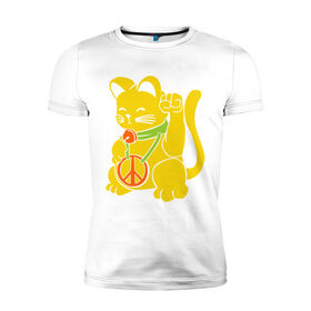 Мужская футболка премиум с принтом Рок кот в Белгороде, 92% хлопок, 8% лайкра | приталенный силуэт, круглый вырез ворота, длина до линии бедра, короткий рукав | киска | кот | котик | мурка | рок кот