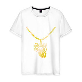 Мужская футболка хлопок с принтом Aries овен в Белгороде, 100% хлопок | прямой крой, круглый вырез горловины, длина до линии бедер, слегка спущенное плечо. | Тематика изображения на принте: 