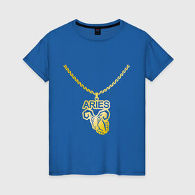 Женская футболка хлопок с принтом Aries овен в Белгороде, 100% хлопок | прямой крой, круглый вырез горловины, длина до линии бедер, слегка спущенное плечо | 