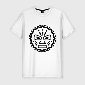 Мужская футболка премиум с принтом Маска индейских племен в Белгороде, 92% хлопок, 8% лайкра | приталенный силуэт, круглый вырез ворота, длина до линии бедра, короткий рукав | ацтеки | индейцы | культ | майа | маска | племя