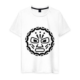 Мужская футболка хлопок с принтом Маска индейских племен в Белгороде, 100% хлопок | прямой крой, круглый вырез горловины, длина до линии бедер, слегка спущенное плечо. | ацтеки | индейцы | культ | майа | маска | племя
