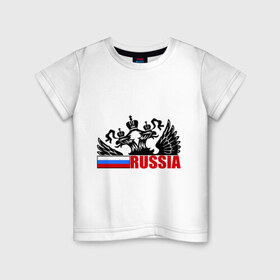 Детская футболка хлопок с принтом Россия в Белгороде, 100% хлопок | круглый вырез горловины, полуприлегающий силуэт, длина до линии бедер | Тематика изображения на принте: герб | орел | патриот | россия | рф | триколор | флаг