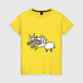Женская футболка хлопок с принтом Волк и овечка в Белгороде, 100% хлопок | прямой крой, круглый вырез горловины, длина до линии бедер, слегка спущенное плечо | баран | внезапно | волк | ловушка | овечка | овца