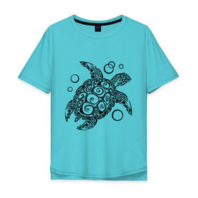 Мужская футболка хлопок Oversize с принтом Черепашка в Белгороде, 100% хлопок | свободный крой, круглый ворот, “спинка” длиннее передней части | Тематика изображения на принте: морская | панцирь | черепаха