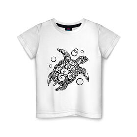 Детская футболка хлопок с принтом Черепашка в Белгороде, 100% хлопок | круглый вырез горловины, полуприлегающий силуэт, длина до линии бедер | морская | панцирь | черепаха