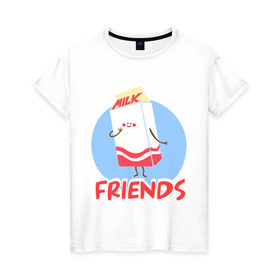 Женская футболка хлопок с принтом Молоко в Белгороде, 100% хлопок | прямой крой, круглый вырез горловины, длина до линии бедер, слегка спущенное плечо | best friends forever | друзья | лучшие | молоко | печенье | подарки | подруге. друг