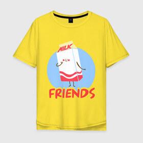 Мужская футболка хлопок Oversize с принтом Молоко в Белгороде, 100% хлопок | свободный крой, круглый ворот, “спинка” длиннее передней части | Тематика изображения на принте: best friends forever | друзья | лучшие | молоко | печенье | подарки | подруге. друг