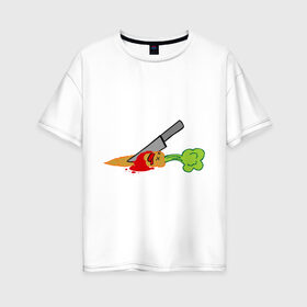 Женская футболка хлопок Oversize с принтом Морковь в Белгороде, 100% хлопок | свободный крой, круглый ворот, спущенный рукав, длина до линии бедер
 | веган | кровь | морковь | нож
