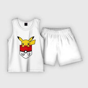 Детская пижама с шортами хлопок с принтом Пикачу в кармане в Белгороде,  |  | pikachu | карман | пикачу | покебол | покемон