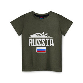 Детская футболка хлопок с принтом Россия Флаг в Белгороде, 100% хлопок | круглый вырез горловины, полуприлегающий силуэт, длина до линии бедер | Тематика изображения на принте: герб | орел | россия | триколор | флаг