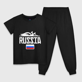 Детская пижама хлопок с принтом Россия Флаг в Белгороде, 100% хлопок |  брюки и футболка прямого кроя, без карманов, на брюках мягкая резинка на поясе и по низу штанин
 | герб | орел | россия | триколор | флаг