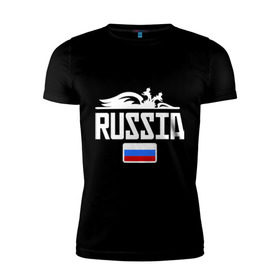 Мужская футболка премиум с принтом Россия Флаг в Белгороде, 92% хлопок, 8% лайкра | приталенный силуэт, круглый вырез ворота, длина до линии бедра, короткий рукав | герб | орел | россия | триколор | флаг