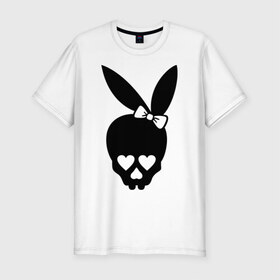 Мужская футболка премиум с принтом Череп зайчик в Белгороде, 92% хлопок, 8% лайкра | приталенный силуэт, круглый вырез ворота, длина до линии бедра, короткий рукав | скелет