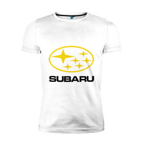 Мужская футболка премиум с принтом Subaru Logo в Белгороде, 92% хлопок, 8% лайкра | приталенный силуэт, круглый вырез ворота, длина до линии бедра, короткий рукав | Тематика изображения на принте: logo | subaru | автомобиль | логотип | марка | субару