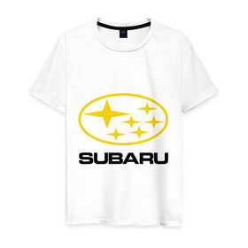 Мужская футболка хлопок с принтом Subaru Logo в Белгороде, 100% хлопок | прямой крой, круглый вырез горловины, длина до линии бедер, слегка спущенное плечо. | logo | subaru | автомобиль | логотип | марка | субару