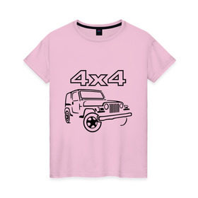 Женская футболка хлопок с принтом 4х4 в Белгороде, 100% хлопок | прямой крой, круглый вырез горловины, длина до линии бедер, слегка спущенное плечо | 4x4 | 4х4 | вездеход | джип | колесо | полный привод | четыре