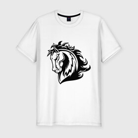 Мужская футболка премиум с принтом Величественный конь в Белгороде, 92% хлопок, 8% лайкра | приталенный силуэт, круглый вырез ворота, длина до линии бедра, короткий рукав | Тематика изображения на принте: величественный | голова | конь | лошадь | скакун