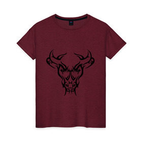 Женская футболка хлопок с принтом Тату бык в Белгороде, 100% хлопок | прямой крой, круглый вырез горловины, длина до линии бедер, слегка спущенное плечо | бык | голова | корова | рога | тату