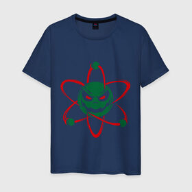 Мужская футболка хлопок с принтом Злой атом в Белгороде, 100% хлопок | прямой крой, круглый вырез горловины, длина до линии бедер, слегка спущенное плечо. | атом | злобный | молекула | физика | химия