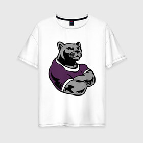 Женская футболка хлопок Oversize с принтом Сильная пантера в Белгороде, 100% хлопок | свободный крой, круглый ворот, спущенный рукав, длина до линии бедер
 | качок | мощь | пантера | сила