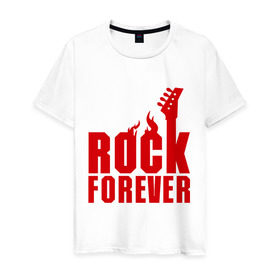 Мужская футболка хлопок с принтом Rock Forever (Рок Навсегда) в Белгороде, 100% хлопок | прямой крой, круглый вырез горловины, длина до линии бедер, слегка спущенное плечо. | гитара