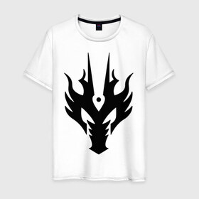Мужская футболка хлопок с принтом Маска дракона в Белгороде, 100% хлопок | прямой крой, круглый вырез горловины, длина до линии бедер, слегка спущенное плечо. | голова | дракон | маска | схематичный | тату