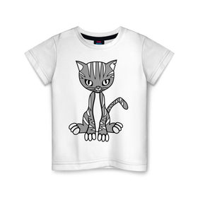 Детская футболка хлопок с принтом Серая кошка в Белгороде, 100% хлопок | круглый вырез горловины, полуприлегающий силуэт, длина до линии бедер | кот | котенок | кошка | милый | серый