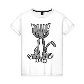 Женская футболка хлопок с принтом Серая кошка в Белгороде, 100% хлопок | прямой крой, круглый вырез горловины, длина до линии бедер, слегка спущенное плечо | кот | котенок | кошка | милый | серый