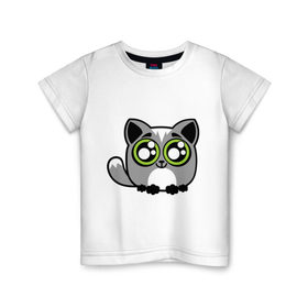 Детская футболка хлопок с принтом Милый котенок в Белгороде, 100% хлопок | круглый вырез горловины, полуприлегающий силуэт, длина до линии бедер | 