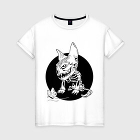 Женская футболка хлопок с принтом Киса в Белгороде, 100% хлопок | прямой крой, круглый вырез горловины, длина до линии бедер, слегка спущенное плечо | бабочка | скелет