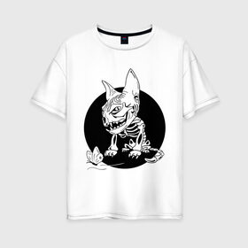 Женская футболка хлопок Oversize с принтом Киса в Белгороде, 100% хлопок | свободный крой, круглый ворот, спущенный рукав, длина до линии бедер
 | бабочка | скелет