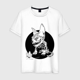 Мужская футболка хлопок с принтом Киса в Белгороде, 100% хлопок | прямой крой, круглый вырез горловины, длина до линии бедер, слегка спущенное плечо. | бабочка | скелет