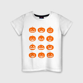 Детская футболка хлопок с принтом Тыквы в Белгороде, 100% хлопок | круглый вырез горловины, полуприлегающий силуэт, длина до линии бедер | halloween | helloween | день всех святых | праздники | темные | тыквы | хэллоуин