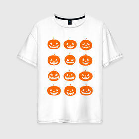 Женская футболка хлопок Oversize с принтом Тыквы в Белгороде, 100% хлопок | свободный крой, круглый ворот, спущенный рукав, длина до линии бедер
 | halloween | helloween | день всех святых | праздники | темные | тыквы | хэллоуин