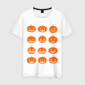 Мужская футболка хлопок с принтом Тыквы в Белгороде, 100% хлопок | прямой крой, круглый вырез горловины, длина до линии бедер, слегка спущенное плечо. | halloween | helloween | день всех святых | праздники | темные | тыквы | хэллоуин