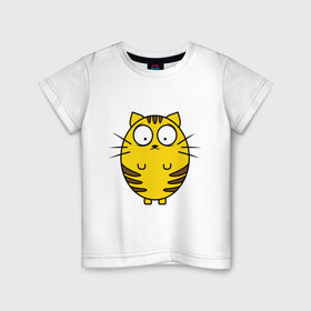 Детская футболка хлопок с принтом Пузатый котенок в Белгороде, 100% хлопок | круглый вырез горловины, полуприлегающий силуэт, длина до линии бедер | кот | круглый | милый | овальный | пузатый | толстый