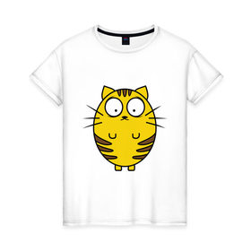 Женская футболка хлопок с принтом Пузатый котенок в Белгороде, 100% хлопок | прямой крой, круглый вырез горловины, длина до линии бедер, слегка спущенное плечо | кот | круглый | милый | овальный | пузатый | толстый