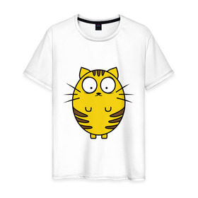 Мужская футболка хлопок с принтом Пузатый котенок в Белгороде, 100% хлопок | прямой крой, круглый вырез горловины, длина до линии бедер, слегка спущенное плечо. | кот | круглый | милый | овальный | пузатый | толстый