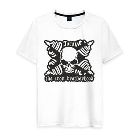 Мужская футболка хлопок с принтом Череп и штанги в Белгороде, 100% хлопок | прямой крой, круглый вырез горловины, длина до линии бедер, слегка спущенное плечо. | скелет