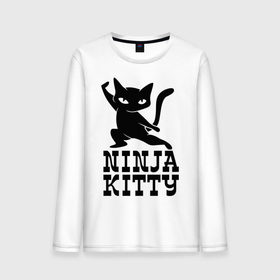 Мужской лонгслив хлопок с принтом Ninja kitty в Белгороде, 100% хлопок |  | cat | kitty | ninja | киса | кот | котенок | кошка | ниндзя | нинзя