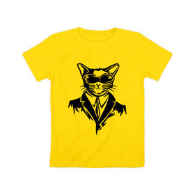 Детская футболка хлопок с принтом Кот в черном в Белгороде, 100% хлопок | круглый вырез горловины, полуприлегающий силуэт, длина до линии бедер | 