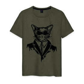 Мужская футболка хлопок с принтом Кот в черном в Белгороде, 100% хлопок | прямой крой, круглый вырез горловины, длина до линии бедер, слегка спущенное плечо. | 